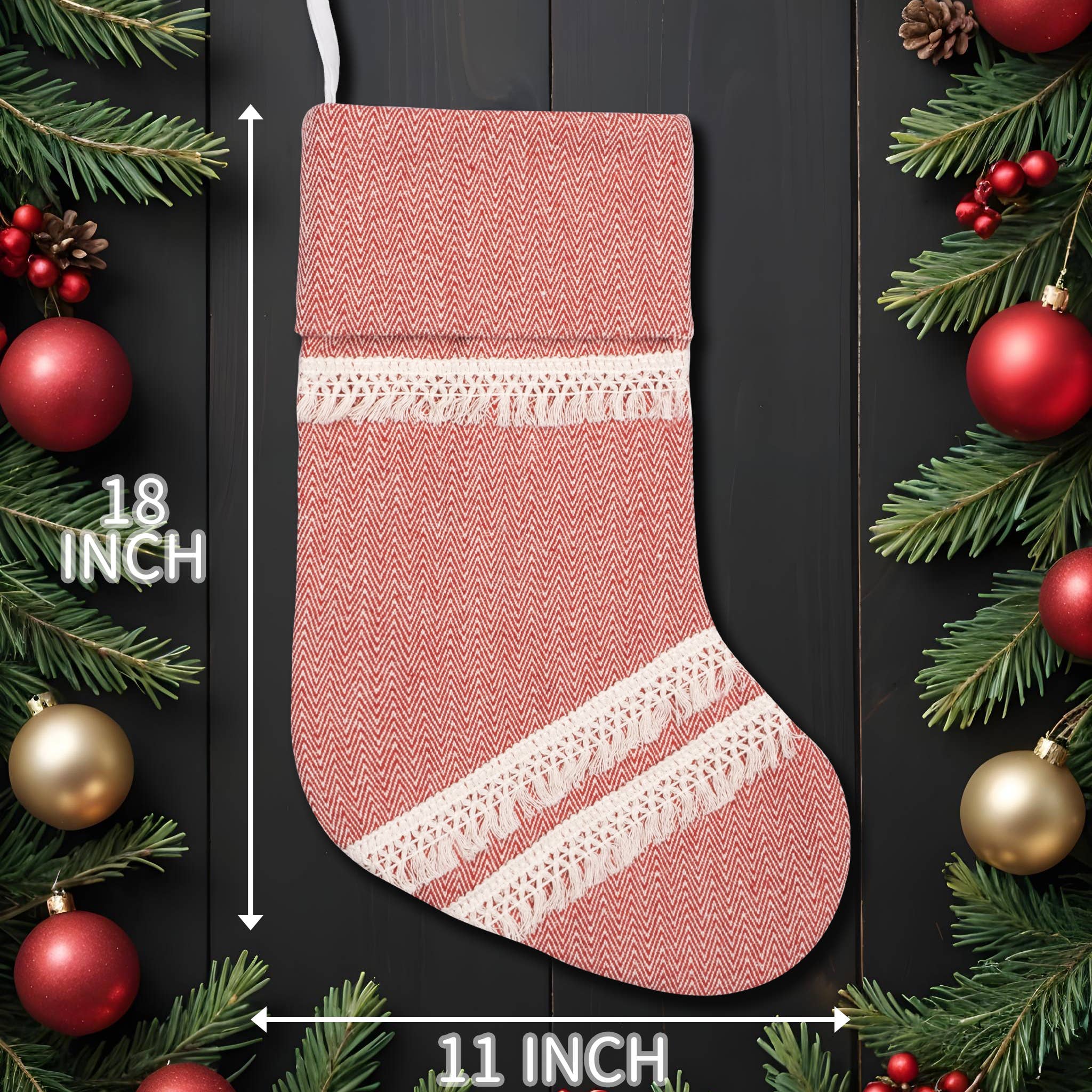 GEXWORLDWIDE - Wholesale Holiday Stocking - Red Tassel Bohemian Christmas Stockings7