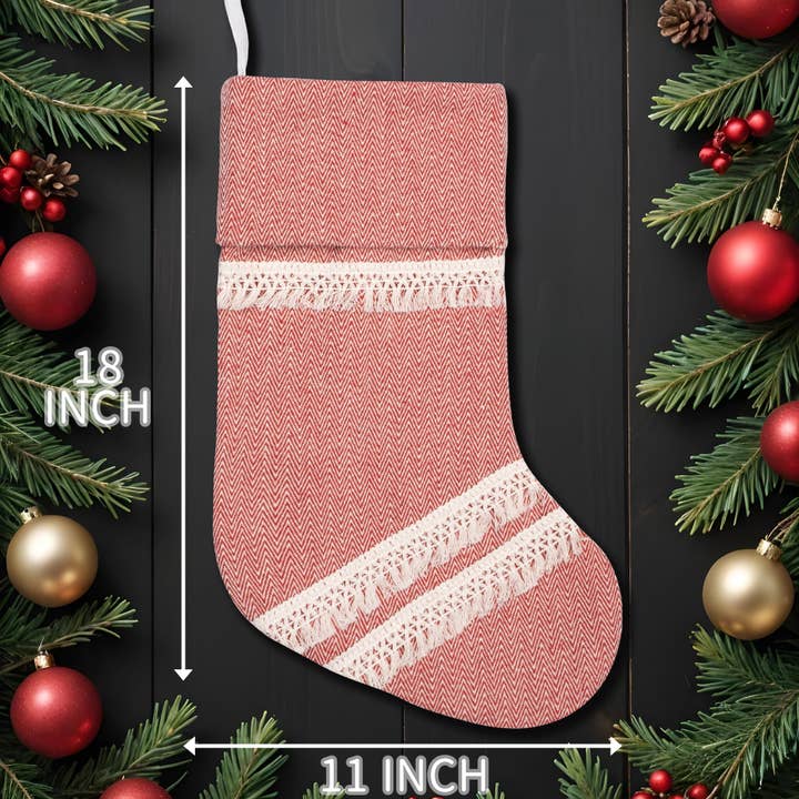 GEXWORLDWIDE - Wholesale Holiday Stocking - Red Tassel Bohemian Christmas Stockings7