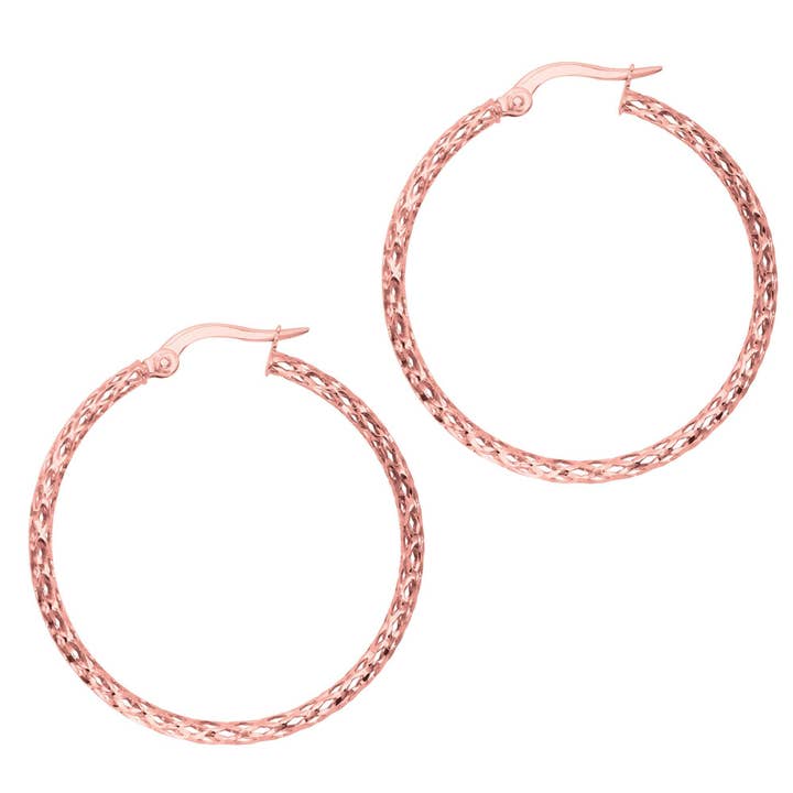 14K Rose Gold Shiny Diamond Cut Fashion Sparkle Large Hoop Earring with Hinged Clasp for wholesale by The Diamond Deal