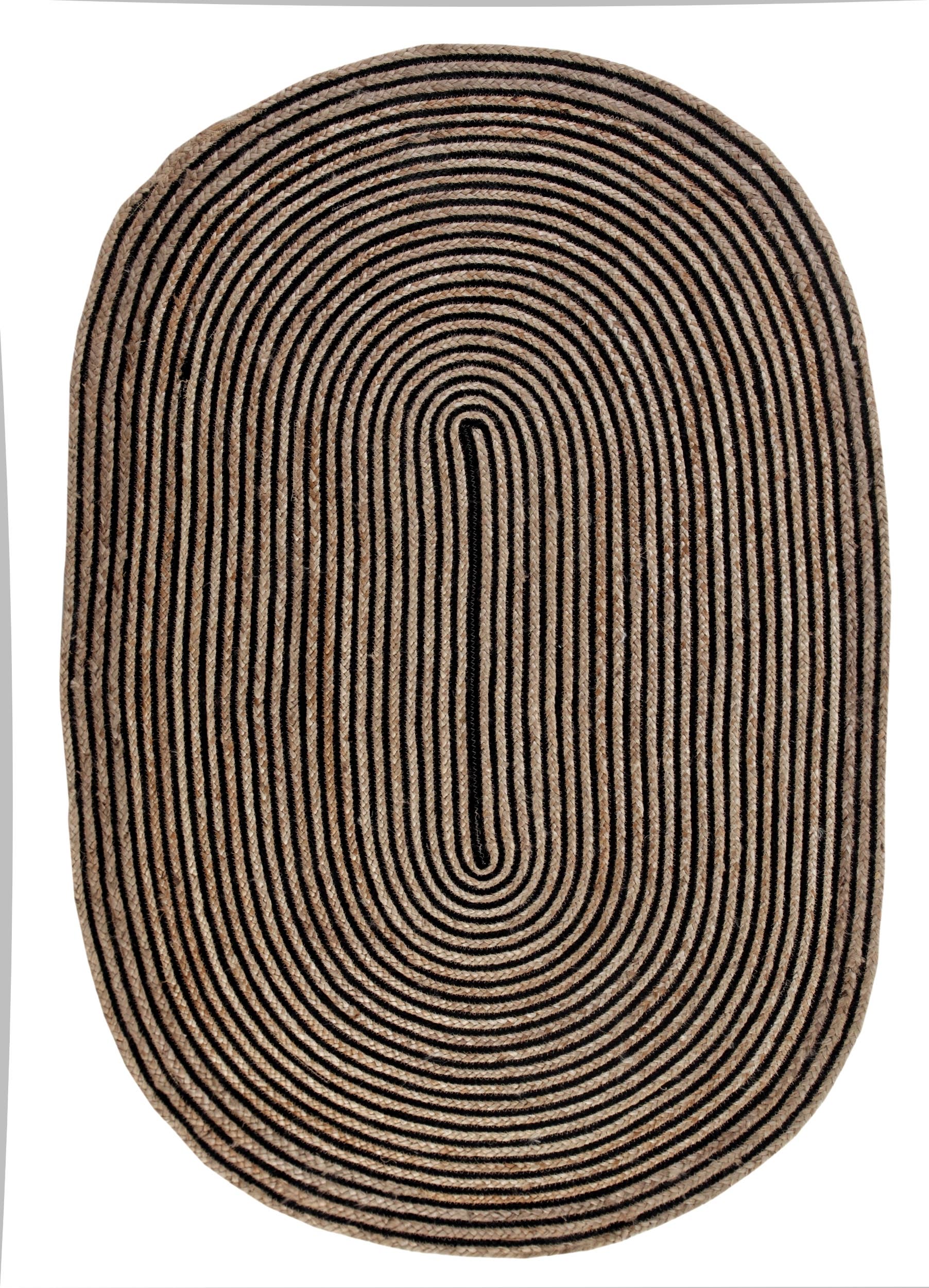 Second Nature Online - Vente Tapis - CHAKKAR DARK Tapis ovale en jute avec rayures beiges et noires6
