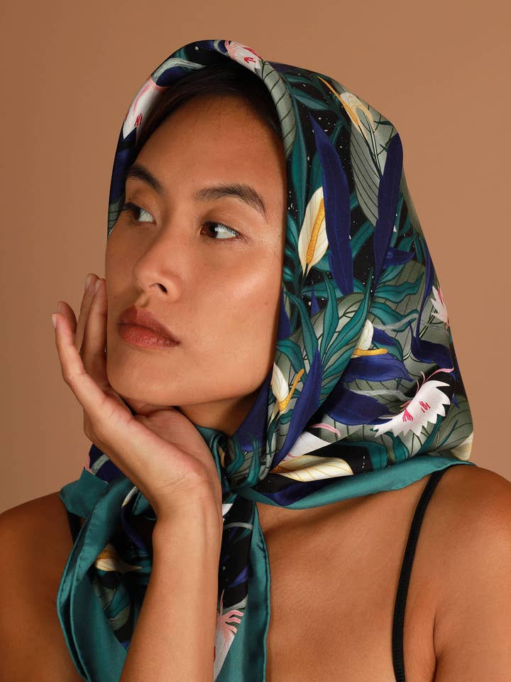 The large organic silk scarf - Night garden for wholesale by Venus and Gaia