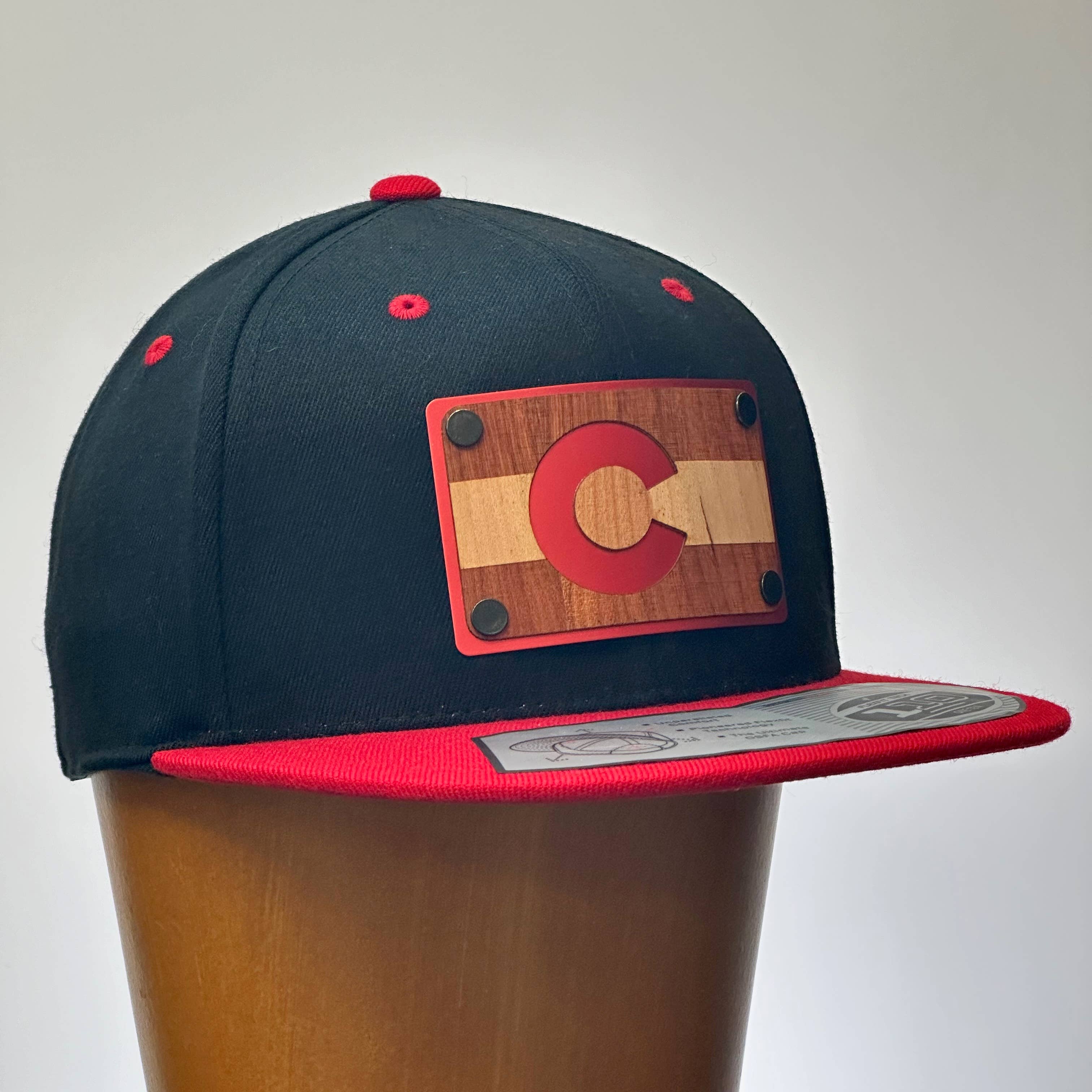 Last Best Supply Co - Wholesale Flat Brim Cap - Unisex - Colorado Flag Cherry Wood & Metal Patch Flat Bill Hat5