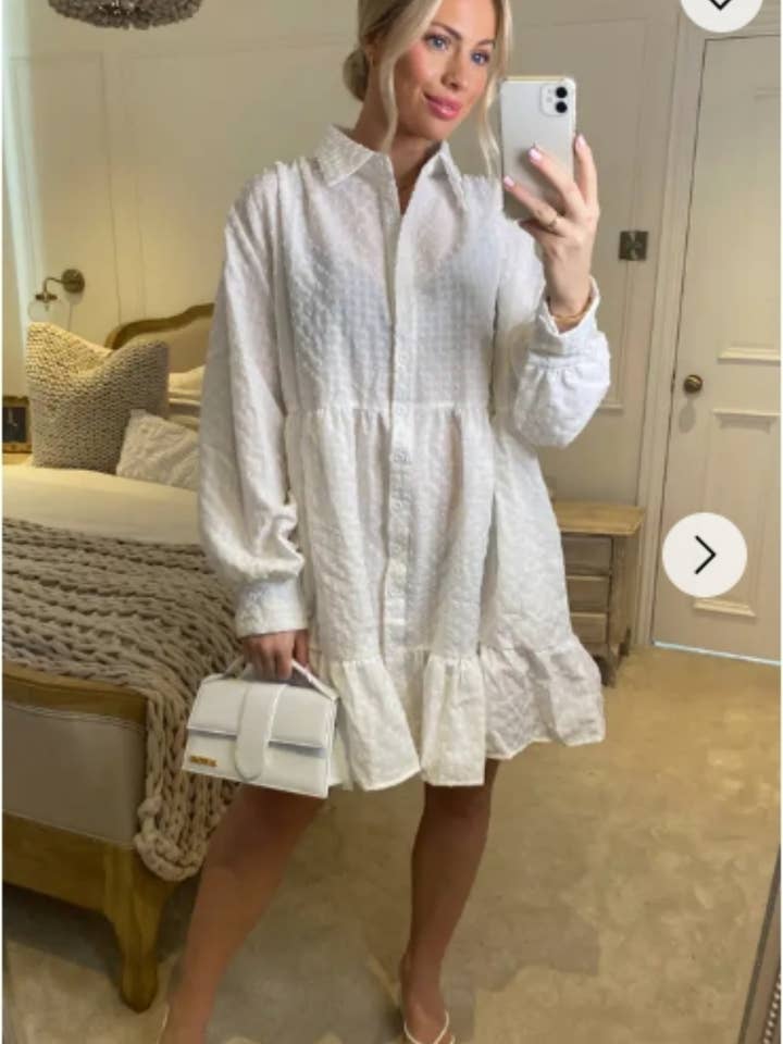 Oversized shirt dress in pop pattern fabric in ruffle hem for wholesale by CY FASHION. LONDON