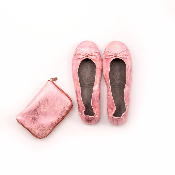 Foldable Ballet Flats Wedding Favor - Metallic Pink for wholesale by Weddingstar Inc.