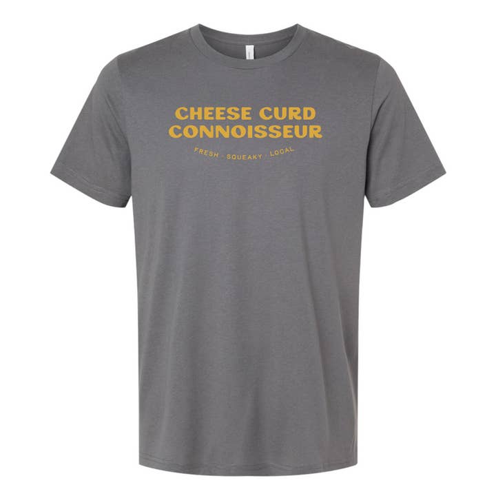 Cheese Curd Connoisseur Unisex Graphic Tee. Dark Gray. for wholesale by Up North Boutique