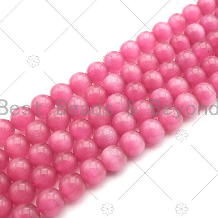 BestBeads&Beyond - Wholesale Beads - Cat's Eye Dark Pink Round Beads, 6mm/8mm/10mm/12mm Smooth Ro1