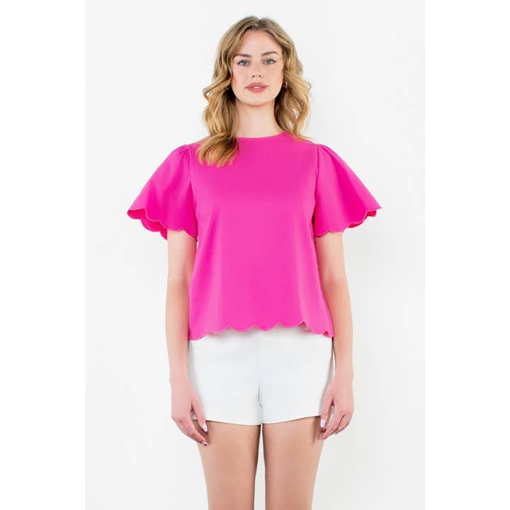 Top con mangas abullonadas y dobladillo festoneado para venta al por mayor de THML