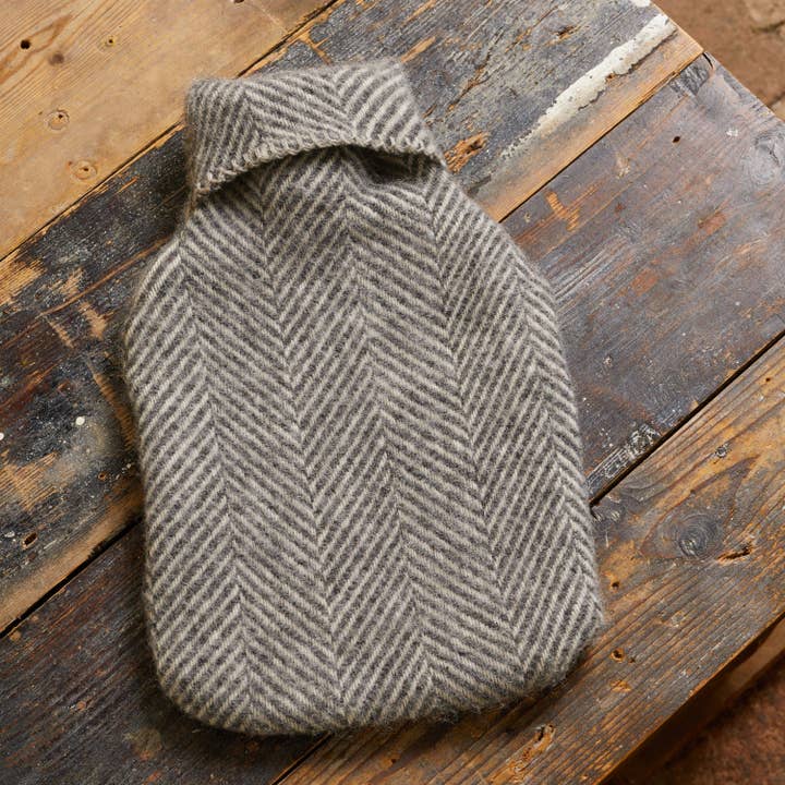 Tweedmill Textiles - Wholesale Hand Warmer - Fishbone Pure New Wool Hot Water Bottle - Slate Grey 2
