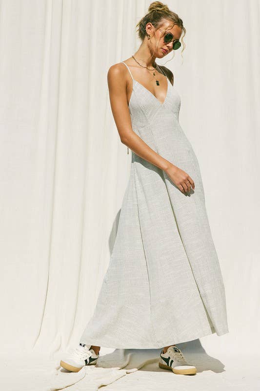 ILLA ILLA - Wholesale Dress - Women's - Striped Linen Maxi Dress5