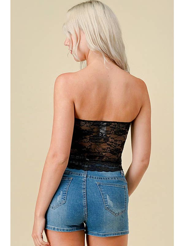 Black 320L FLORAL LACE TUBE TOP for wholesale on Faire6