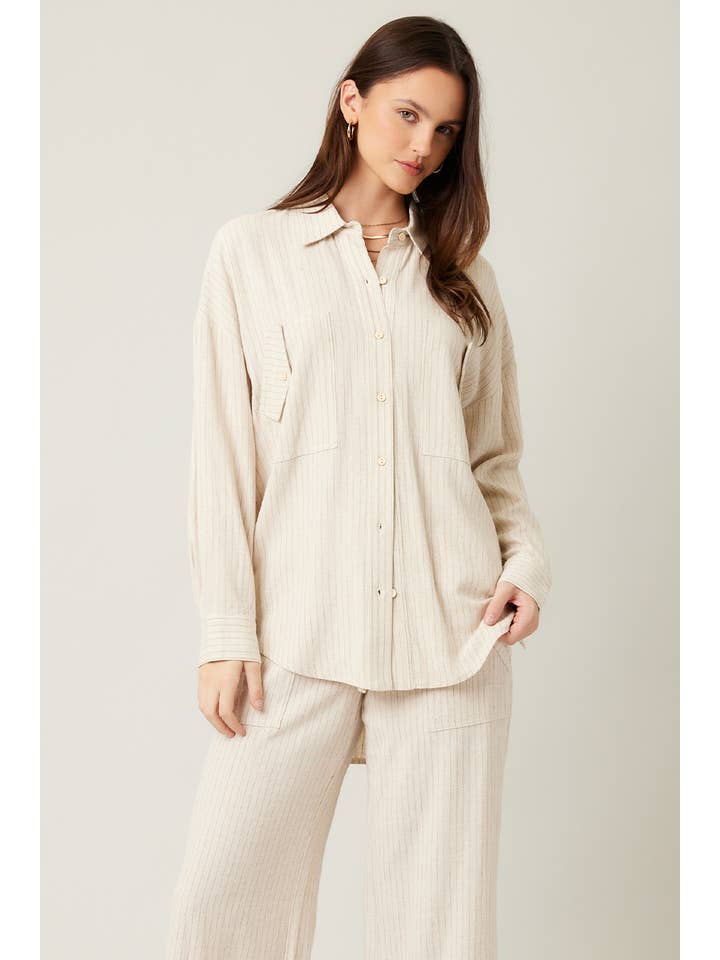 ILLA ILLA - Wholesale Button Down Shirt - Women's - Stripe Linen Shirt 16