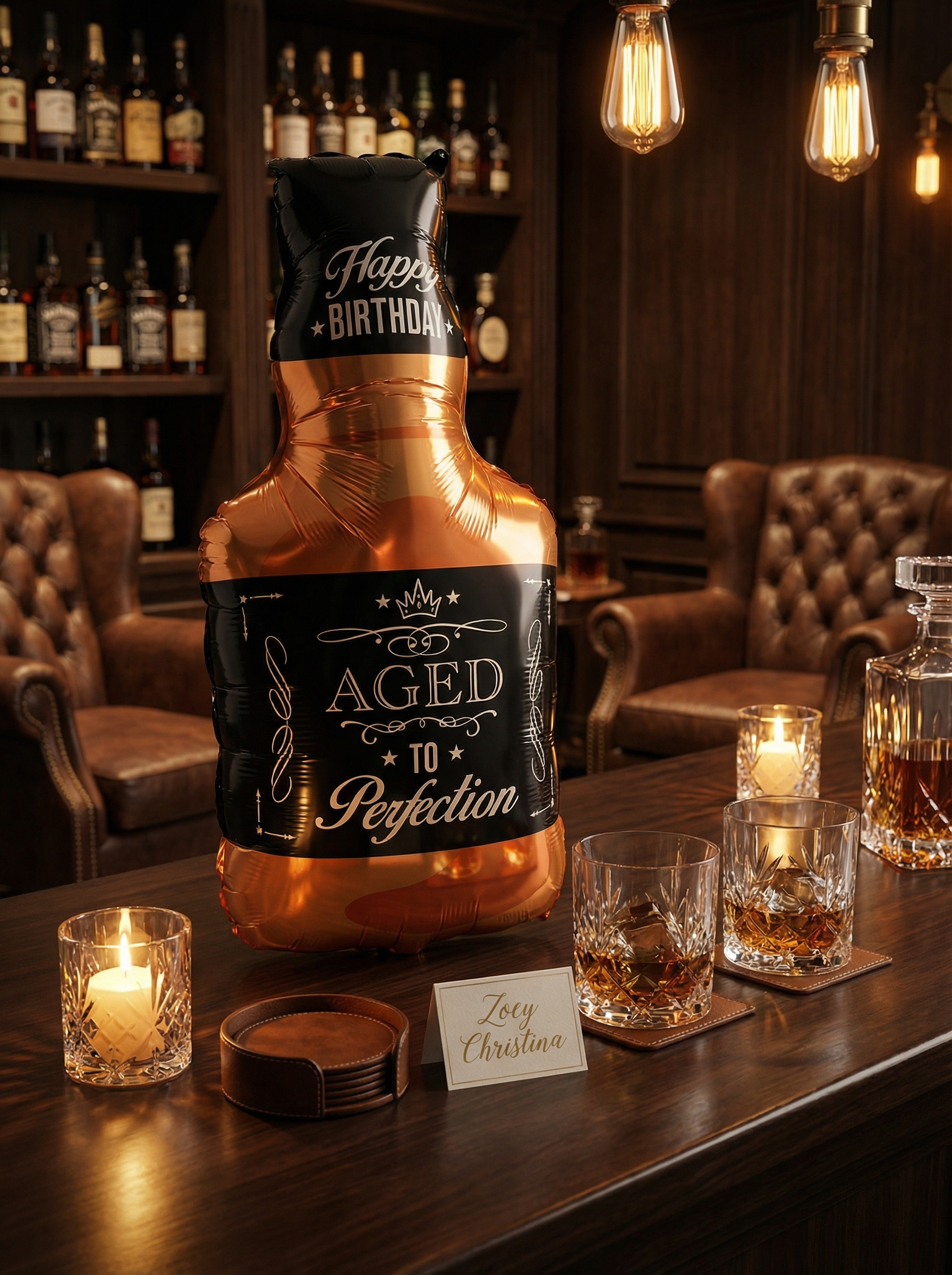 Zoey Christina – Balão por atacado – Balão de Folha em Forma de Garrafa de Uísque – Aniversário "Envelhecido à Perfeição"0