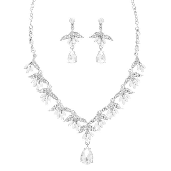SP Sophia Collection - Wholesale Pendant/Charm Necklace - Floral Pearl Crystal Teardrop Necklace Set 2