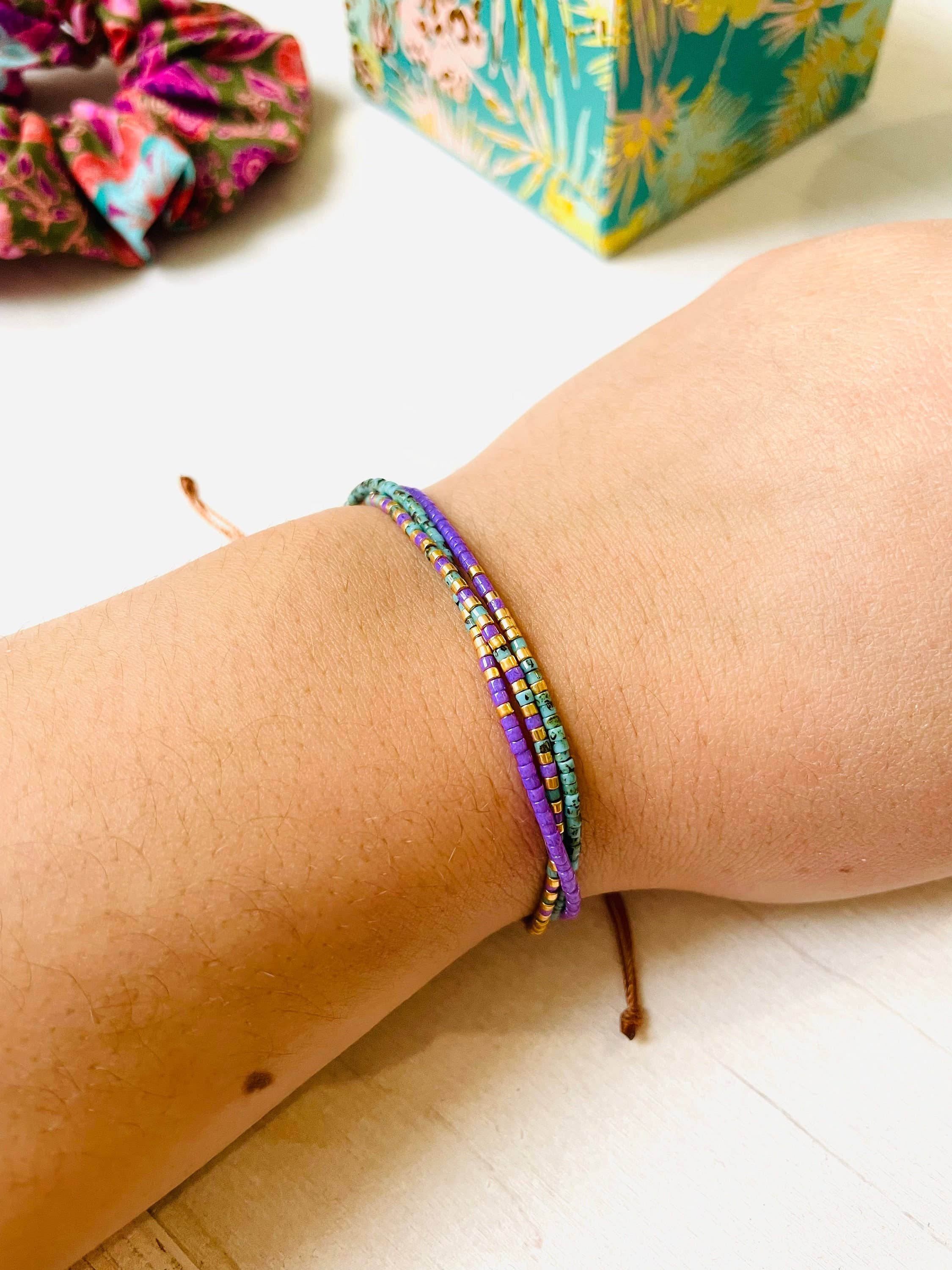 Atelline - Wholesale Beaded Bracelet - Adjustable Miyuki Pearl Bracelet in Nylon, Rocaille2