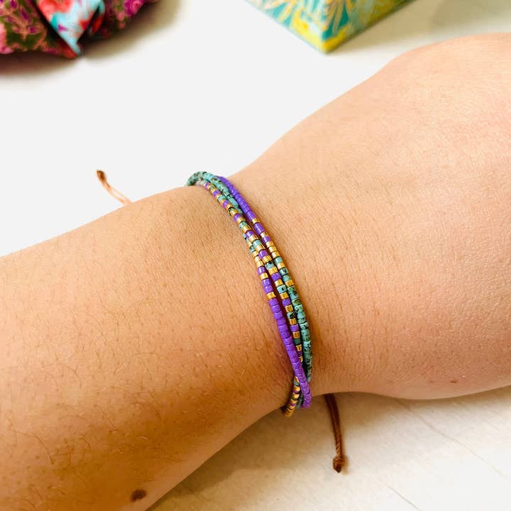 Atelline - Wholesale Beaded Bracelet - Adjustable Miyuki Pearl Bracelet in Nylon, Rocaille2