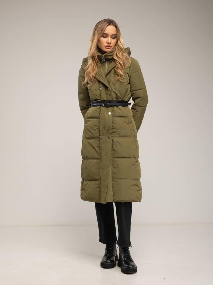 Fitted long padded anorak with hood for wholesale by Tantra