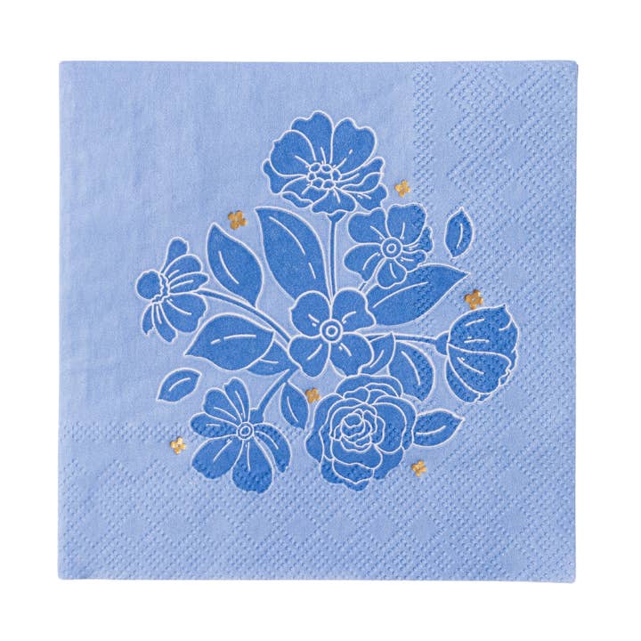 BELLE BLAUWE ELEGANTE BLOEMEN COCKTAILSERVETTEN voor wholesale door Bonjour Fête