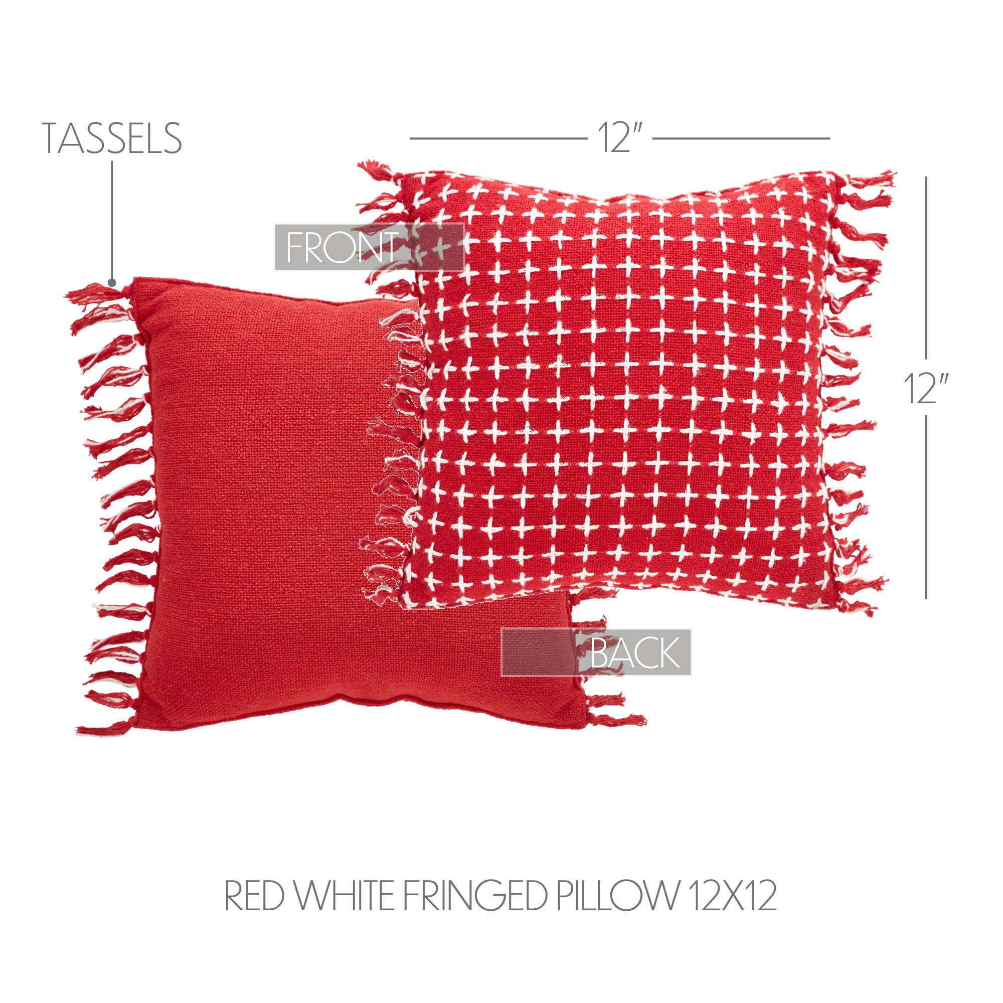 VHC Brands - Vente Coussin décoratif - Coussin rouge blanc Gallen à franges 12x123