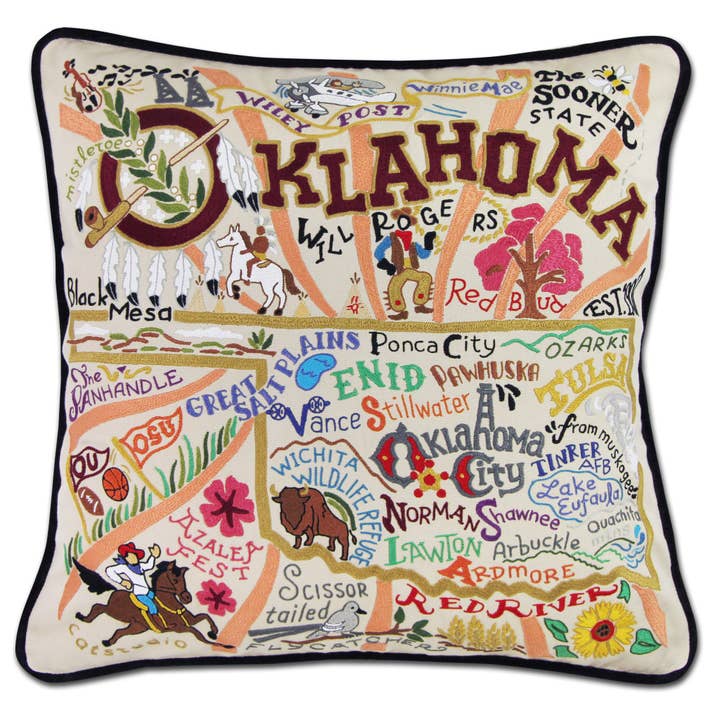 Oklahoma Hand-Embroidered Pillow for wholesale by catstudio