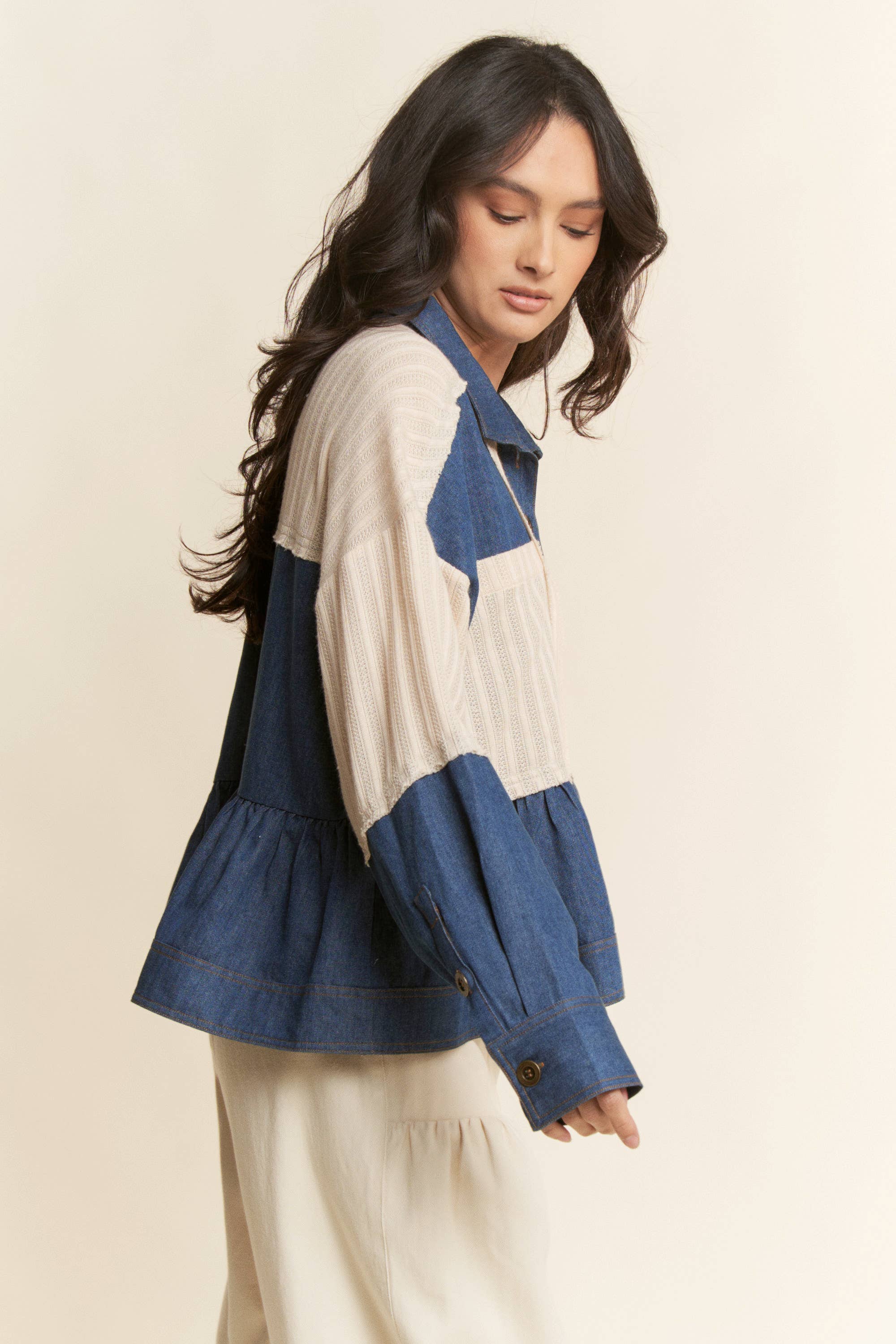 CREME DENIM BLAU CHAMBRAY ÜBERGROßES GEWEBTES OBERTEIL für den Großhandel auf Faire5