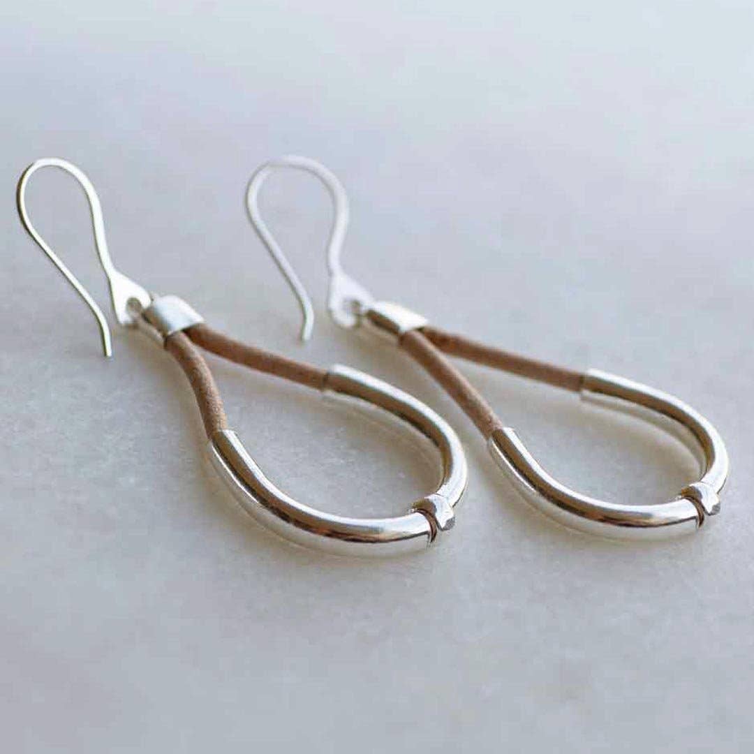 URBAN-EQUESTRIAN - Wholesale Dangle Earrings - Calista - Sterling Silver Bosal Horseshoe Earring on Natural Leather6