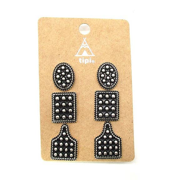 Conjunto de 3 pendientes texturizados con puntos occidentales para venta al por mayor de Snowing West