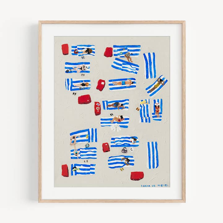 Aerial Beach Print People On The Beach Towels Beach Chairs for wholesale by Lucia de Miguel Art Studio