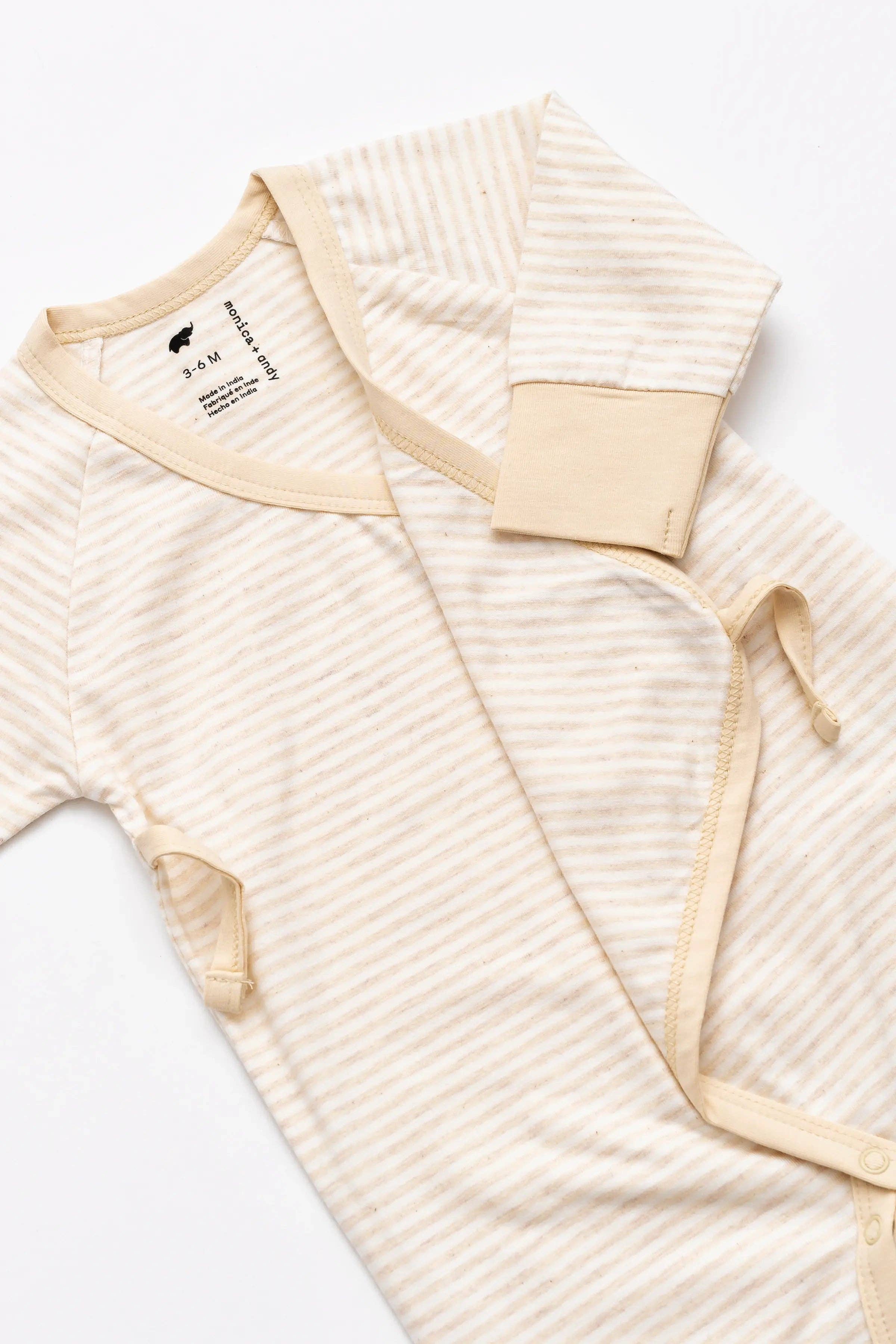 Monica + Andy - Wholesale Jumpsuit - Baby - Kimono Tie One-Piece_Cream Heather French Stripe1