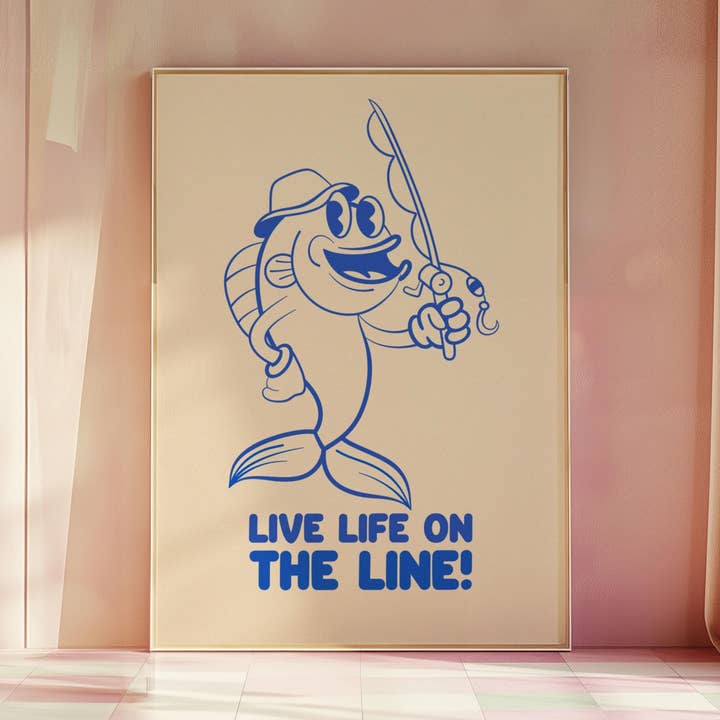 Retro Fishing Cartoon Art Print: Funny Angler Illustration for wholesale by Hound & Fox Print Co
