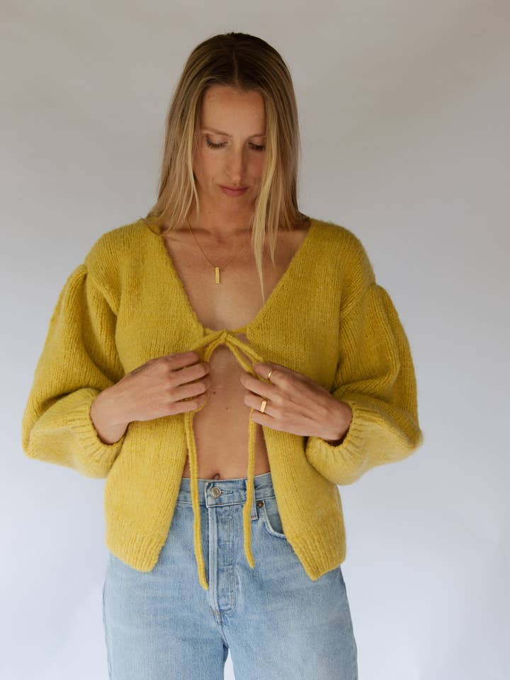 Hobo and Hatch - Wholesale Cardigan - Women's - Tie Cardigan // Citron1