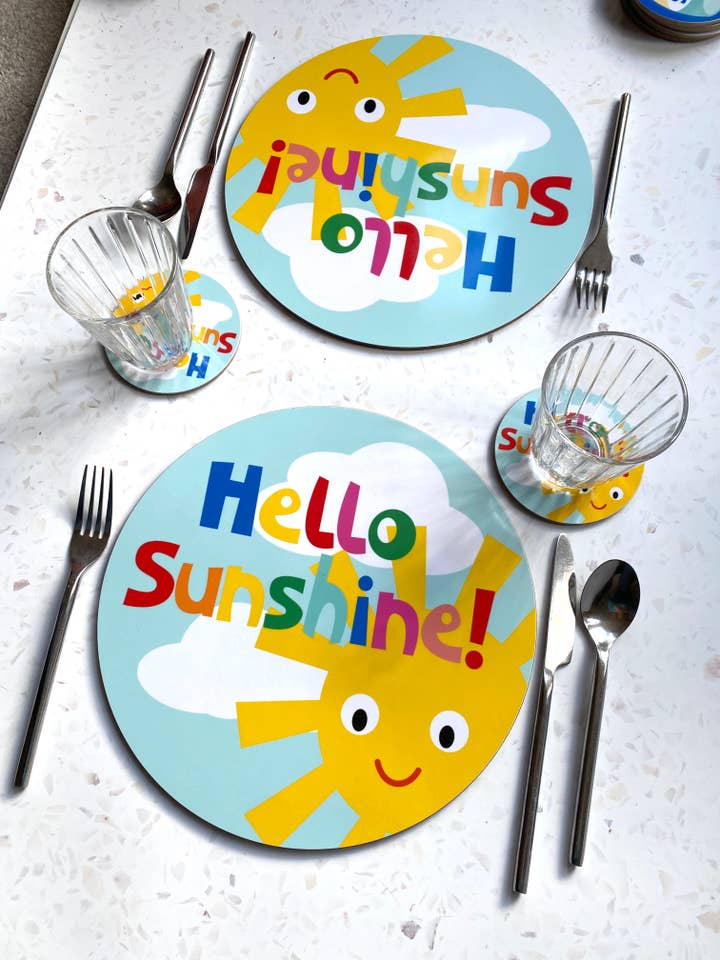 New! Hello Sunshine Table mat - Made in the UK for wholesale by Poppekins