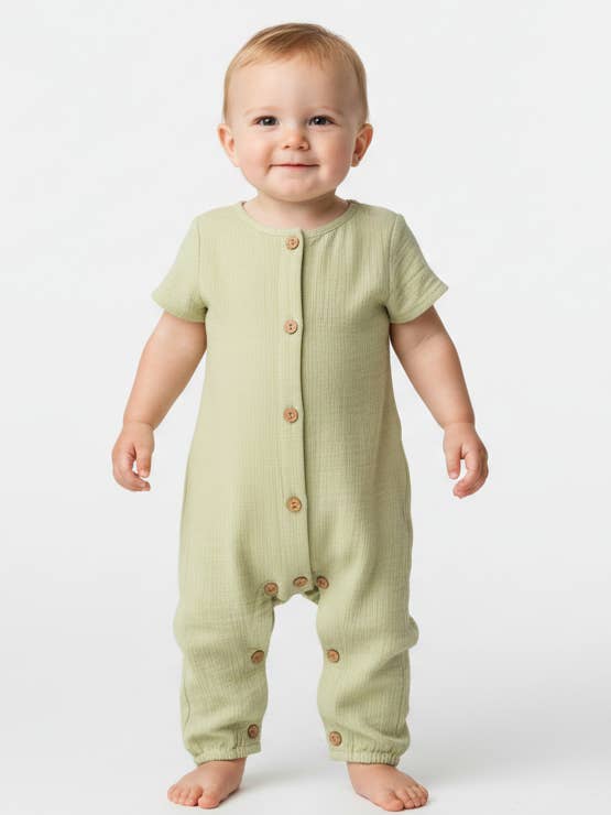 Barboteuse unisexe pour bébé Parrot Green pour la vente par Yo Baby