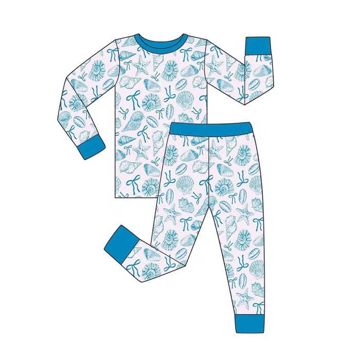 Bows & Seashells| Two-Piece Long Sleeve Pajama Set for wholesale by KB Collections