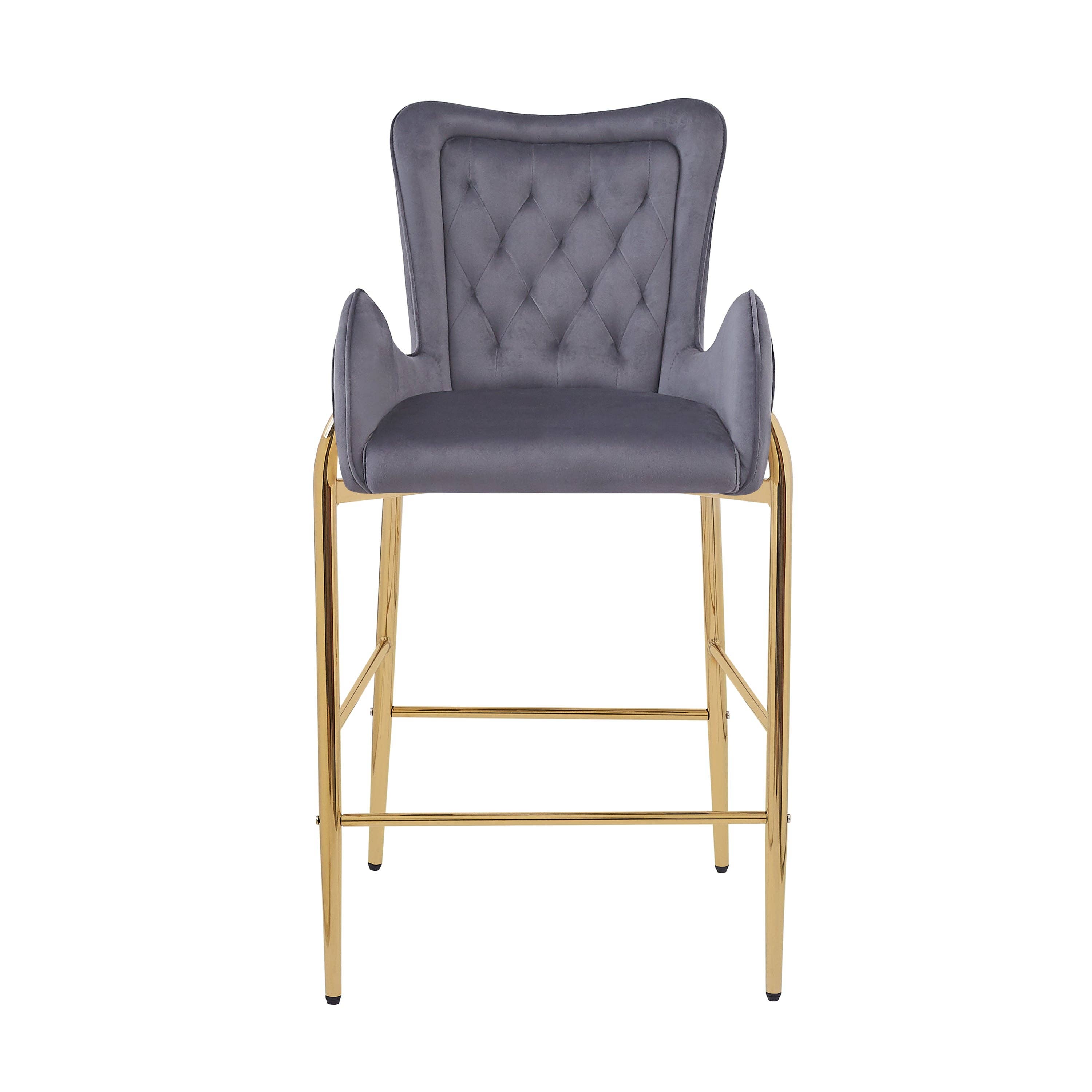 39F Inc. - Wholesale Stool - 28.75in Gray Velvet Counter Stools with Gold Legs, 2pk9
