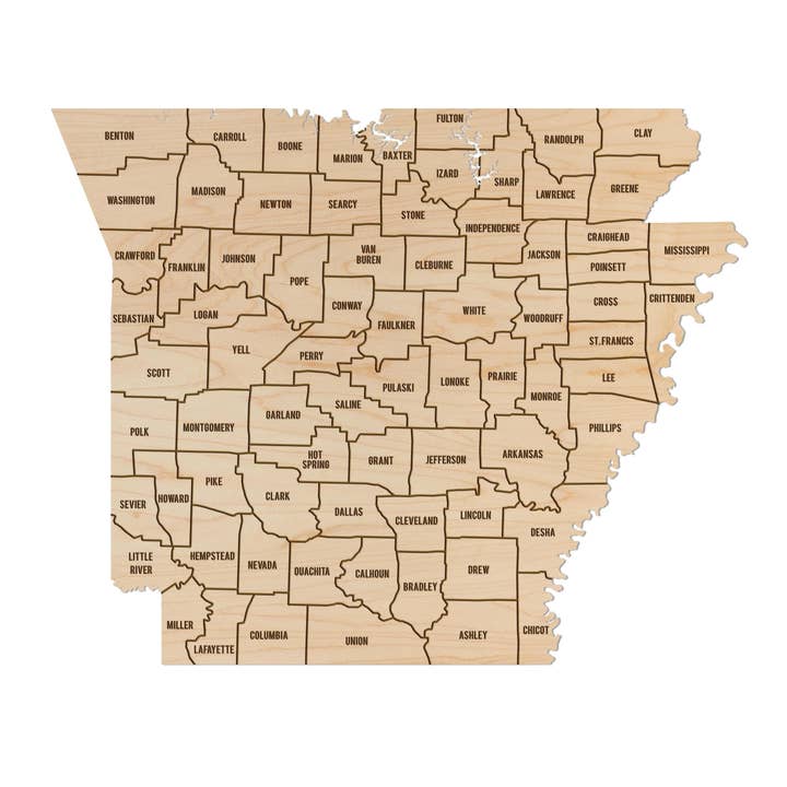 Arkansas County Map Wall Hanging - Crafted from Cherry or Maple Wood for wholesale by LazerEdge
