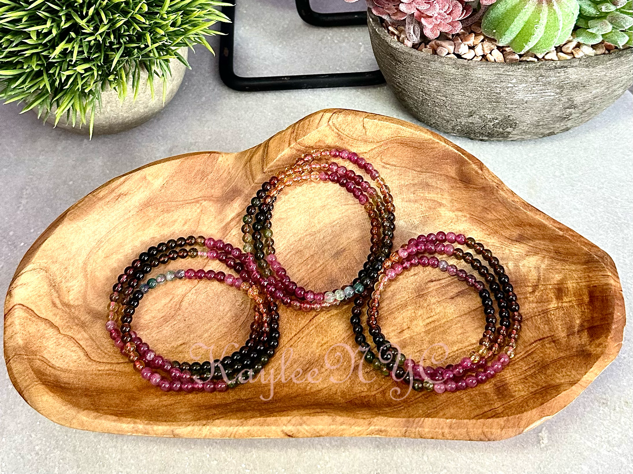 KayleeNYC - Wholesale Jewelry Set - Natural Watermelon Tourmaline 4mm 22” Bracelet/Necklace5