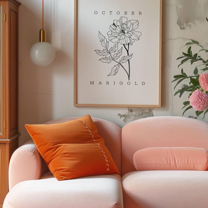 October Marigold Birth Flower Print: Botanical Line Art for wholesale by Hound & Fox Print Co