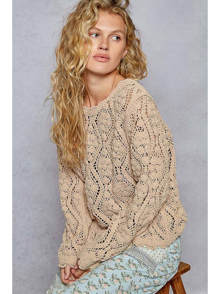 Pol Clothing - Wholesale Knit Sweater - Women's - Open knitted crochet pullover sweater