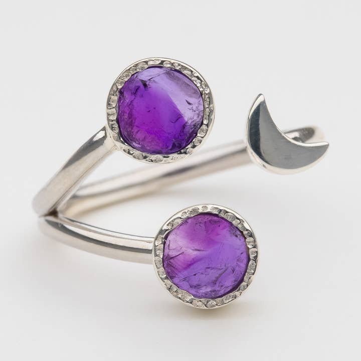 Amethyst Adjustable Ring, Raw Crystal Ring- Dau. for wholesale by Koko