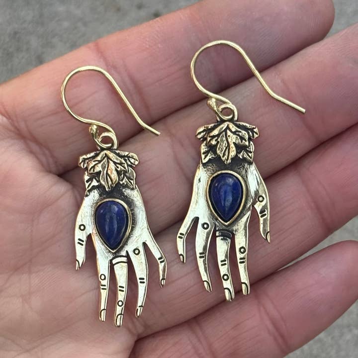 Lungta Imports - Wholesale Dangle Earrings - Hand Crafted Silver Hand Earrings Bohemian Hippie