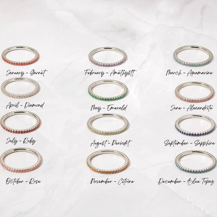 Silver Eternity Birthstone Rings for wholesale by Sami Jewels