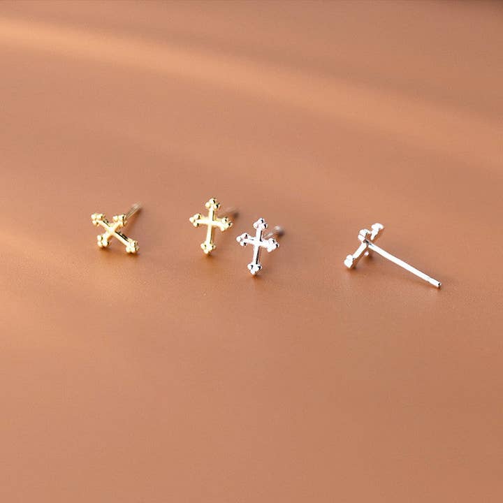 Perimade & Co. LLC - Wholesale Stud/Post Earrings - Tiny Small Dainty Cross Stud Earrings in 925 Sterling Silver