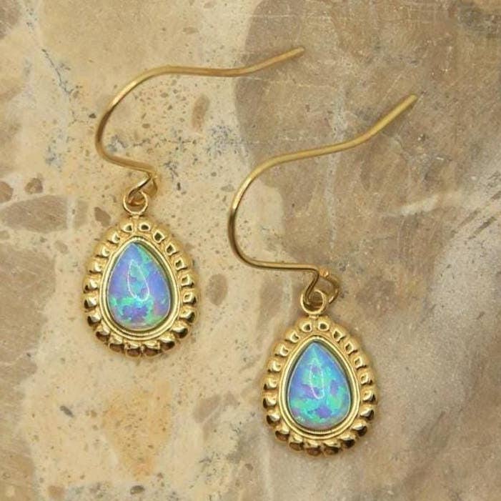 Opal Drop Earrings • Gold Teardrop Earrings • Boho Opal Jewelry • Handmade Gemstone Earrings for wholesale by Bo and Ho