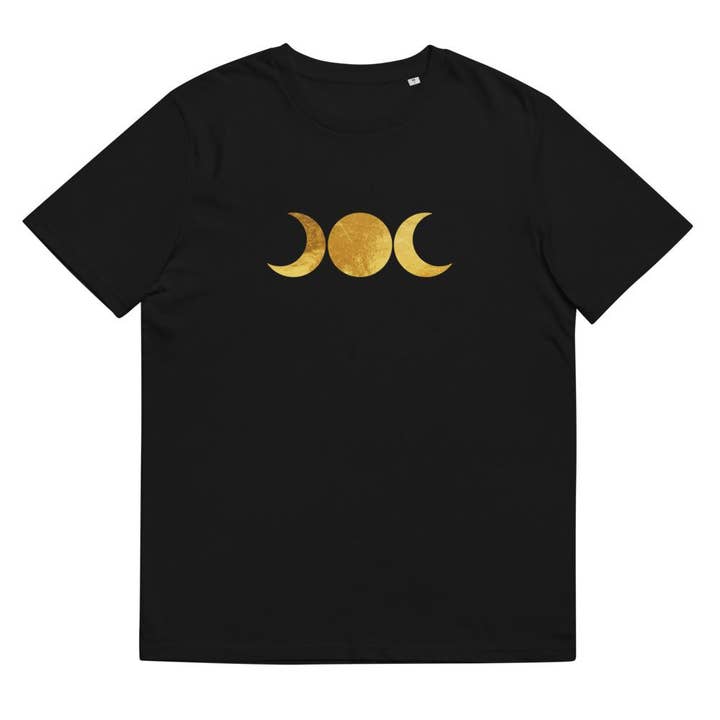 Camiseta unisex de algodón orgánico Goddess Triple Moon Gold para venta al por mayor de Bow Arrow by Silvia