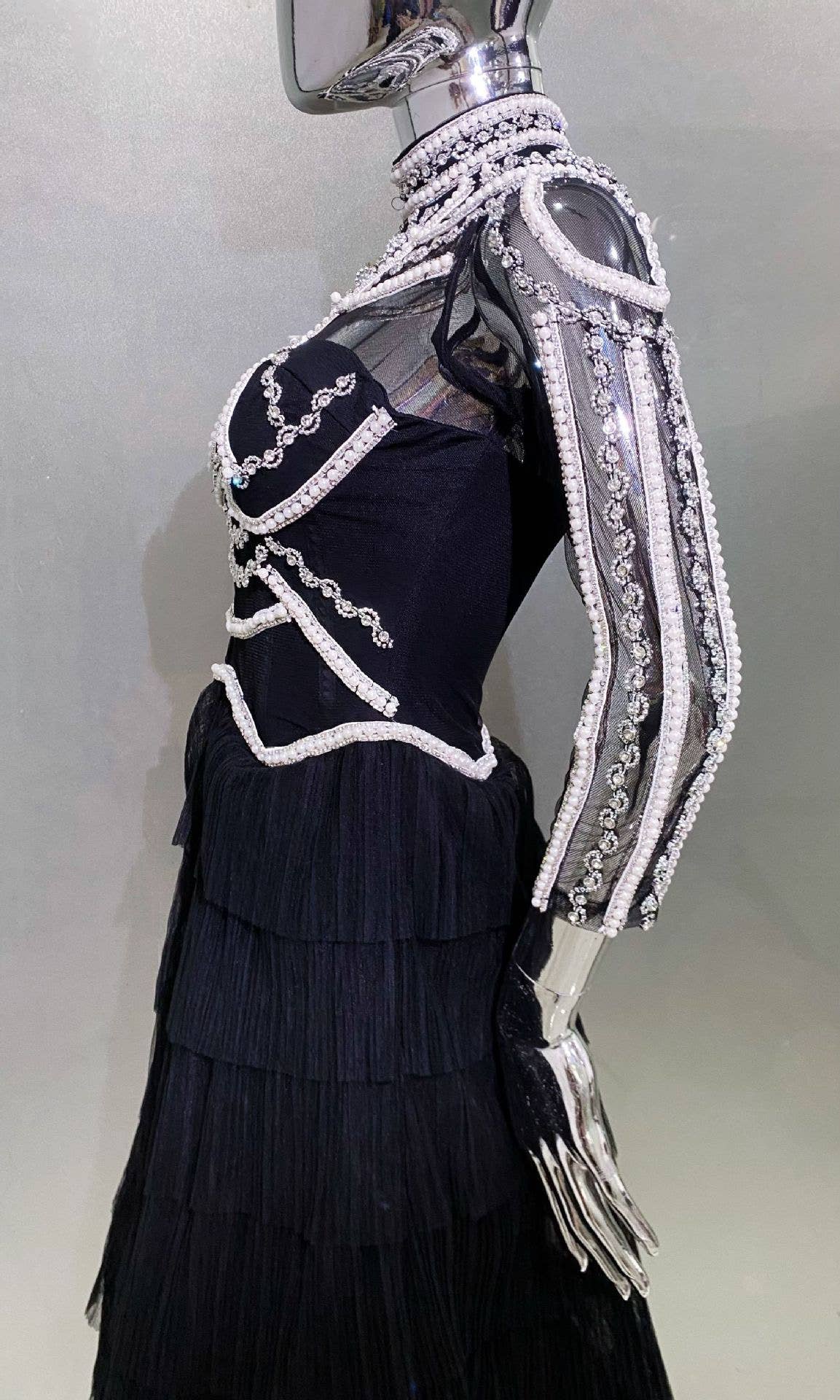 Black SY451 Luxury Handmade Beaded Dress with Fluffy Tulle Skirt for wholesale on Faire12