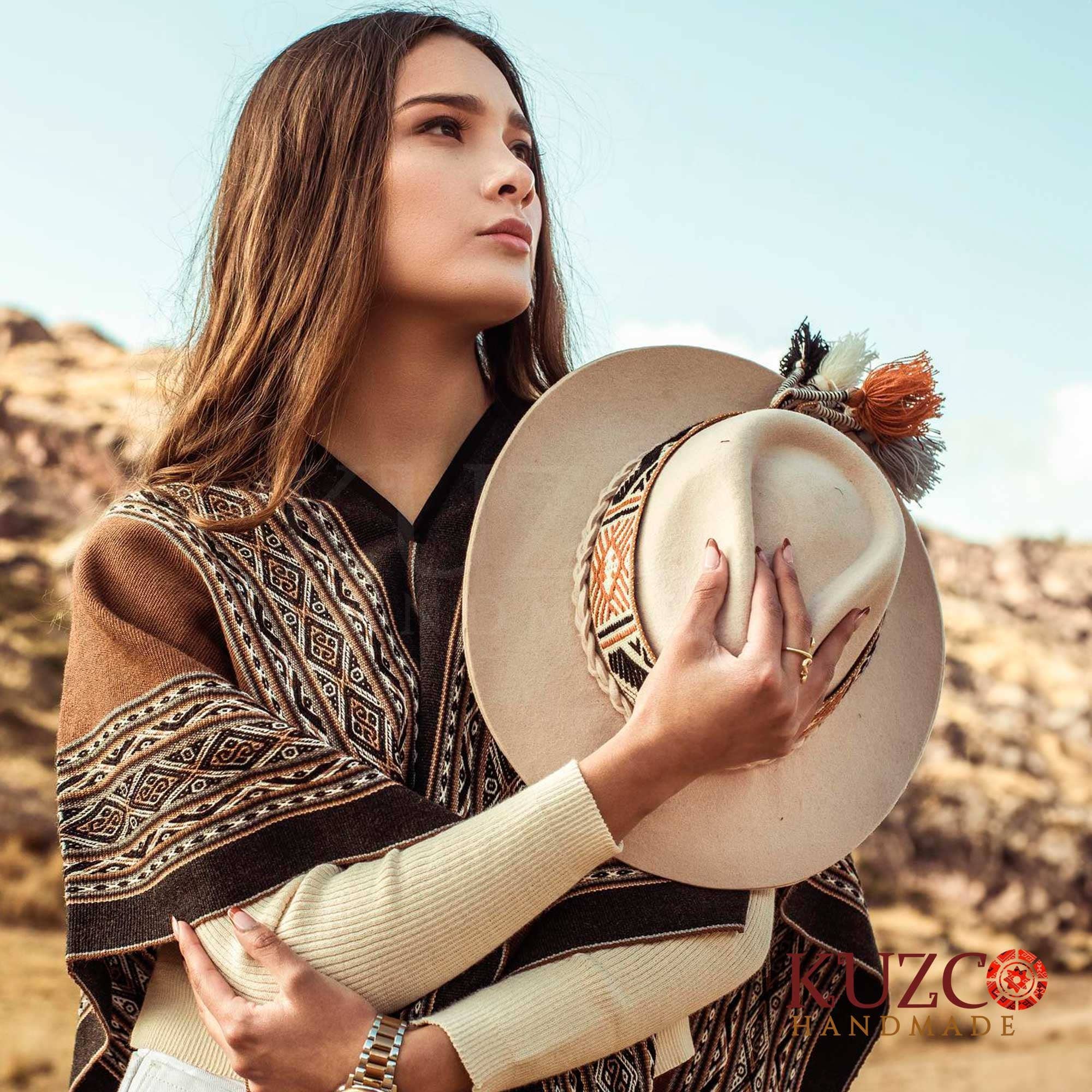 KuzcoHandmade - Wholesale Fedora - Women's - Cream & White Women's Fedora Hat with Inka-Q'ero Band1