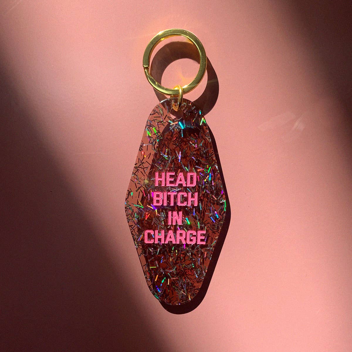 Golden Gems – wholesale Keychain – Women's – Head Bitch in Charge Confetti Glitter Motel Keychain1