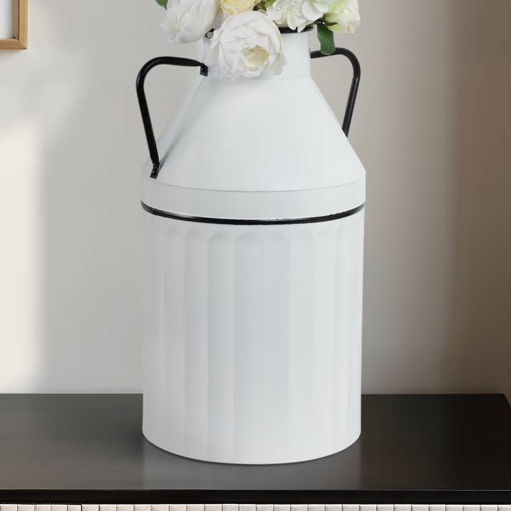 Metal Milk Bucket Vase with Side Handles - White, 24 in. for wholesale by Sagebrook Home