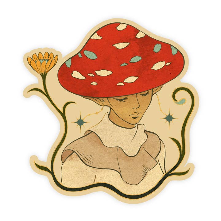 Sticker Bull - Wholesale Sticker - Hand Drawn Illustrated Cute Fairy Pixie Mushroom Cap Sticker0