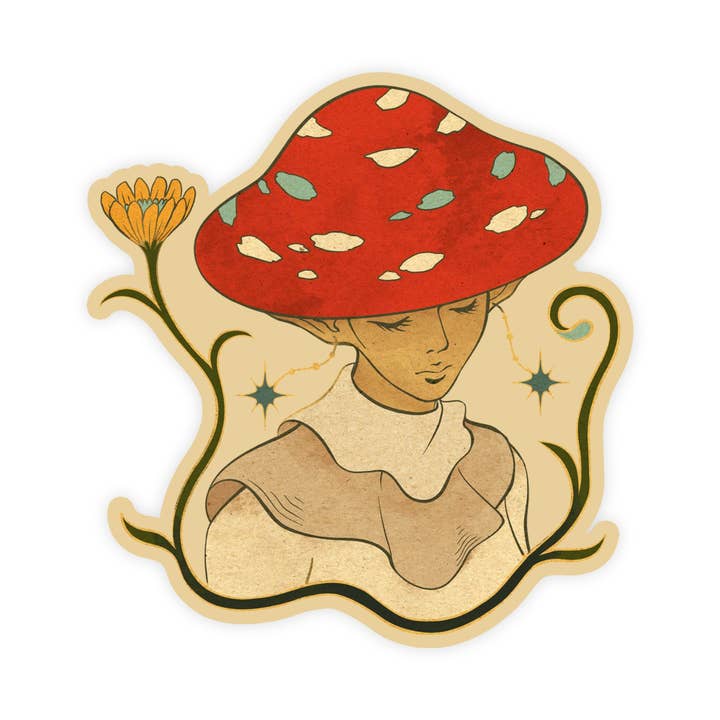 Sticker Bull - Wholesale Sticker - Hand Drawn Illustrated Cute Fairy Pixie Mushroom Cap Sticker